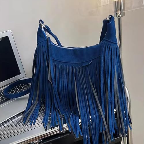 Image of Women Vintage Suede Fringe Hobo Bag Tote Shoulder Bag Crossbody Bag and Hippie Western Cowgirl Purse Shoulder Bag