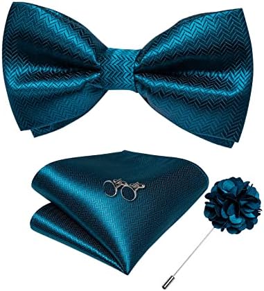 DiBanGu Silk Bow Tie for Men with Pocket Square Lapel Pin Cufflinks Self Tied Bowtie Set