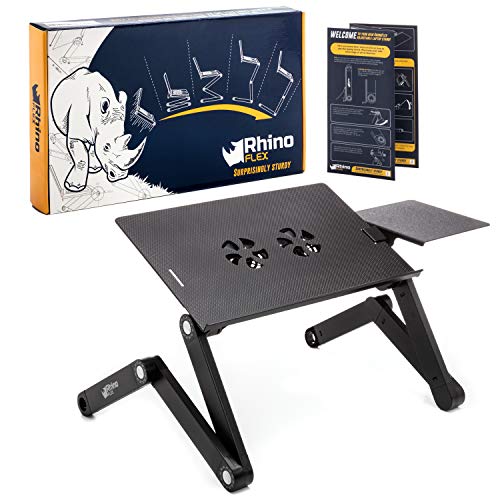 Adjustable Laptop Stand - Use It as a Foldable Standing Desk at The Office, Portable Computer Holder for Writing, Cozy Desk in Bed or on The Sofa - Laptop Table with Cooling Fans - Great as a Gift