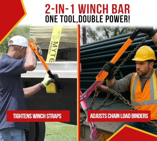 Image of Mytee Products 2 Pack 40 inch Combination Winch Bar for Flatbed Trailer - Black & Orange Powder Coated Carbon-Steel Combo Winch Bar with Non-Slip Handle & Square Head for Chain Lever Binders