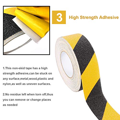 Reliancer Anti Slip Safety Grip Tape 2Inx60Ft Non Skid Tread Safety Tape With High Traction Grit Yellow & Black Marking Self-Adhesive Tape Hazard Caution Warning Tape For Stairs Steps Deck #TOP3
