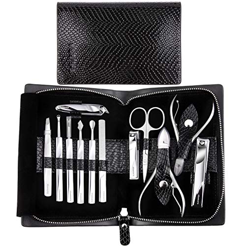 FAMILIFE Manicure Set Nail Clippers Pedicure Kit, Professional Stainless Steel Professional Grooming Kits with Luxurious Portable Travel Case for Women Men