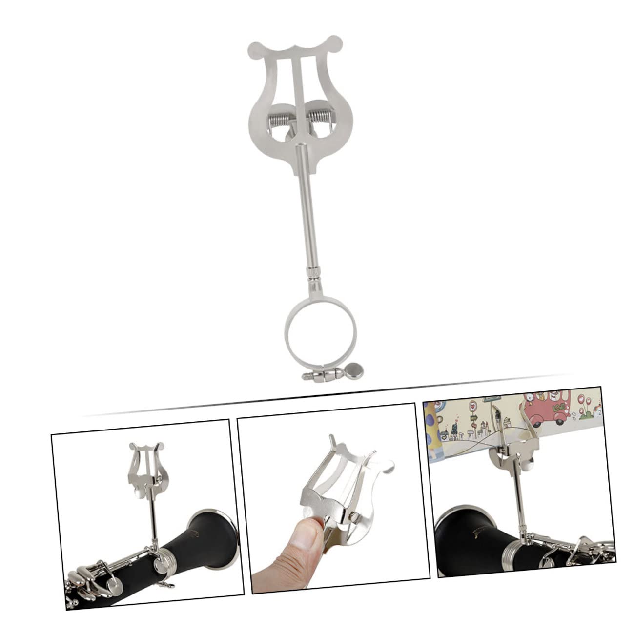 FRCOLOR Notenklammer für Klarinette Notenhalterklammer aus Strapazierfähigem Material Notenclip für Musiker Instrumentenzubehör Silberfarben