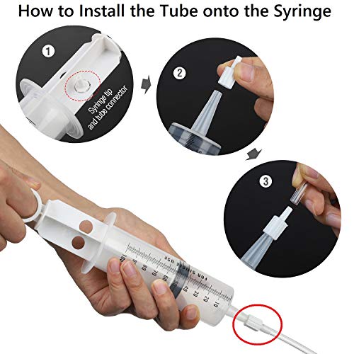 Hyber&Cara 100ml Spritze Plastik mit 100cm Schlauch aus PVC, Dosierspritze, Futterspritze, Marinierspritze, Saugspritze für Motor-öl, Bremsflüssigkeit entlüften, Gartenarbeit, 2 Stück