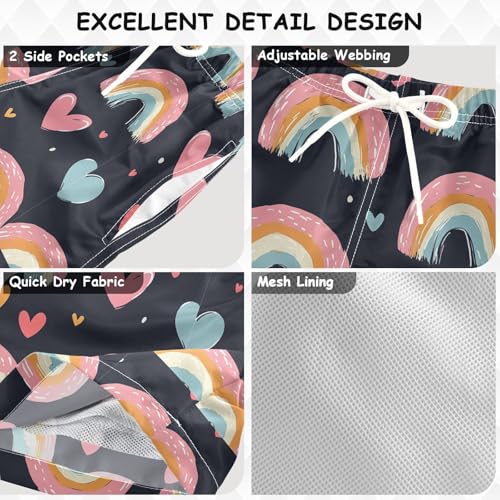 Pigsaly Boys Swim Trunks Rainbow Colorful Hearts Boys Board Shorts Swimsuit Swimwear Summer Bathing Suit S3