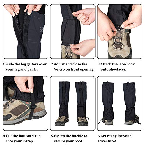 IDAND Leg Gaiters, Waterproof Snow Boot Gaiters Abrasion Resistance for Outdoor Snowshoeing, Hiking, Hunting, Ice Climbing, Skiing