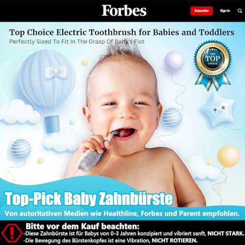 Elektrische Zahnbürste Kinder Baby Zahnbürste Kinderzahnbürste Elektrisch ab 1 2 3 Jahre mit LED-Licht Integrierter Timer 90%abgerundeten Borsten Babyzahnbürste für Kleinkind ab 6 Monate(Blau Pinguin)