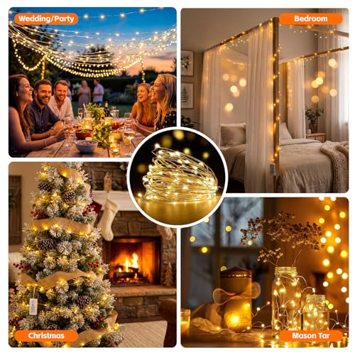 SINAMER 6 Pack Rechargeable Fairy Lights with Remote & DIY Timer, 7ft 20LED Dimmable Silver Wire String Light for Mason Jar, Mini Twinkle Lights for Indoor Christmas Bedroom Wedding Decor, Warm White by SINAMER - Image 8