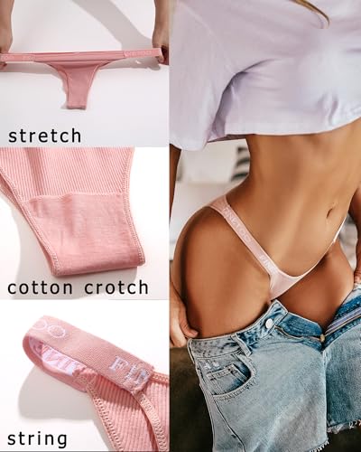 Image of FINETOO Womens Underwear Cotton High Cut String Bikini Panties Low Rise Hipster Ladies Sexy Cheeky Underwear 6 Pack