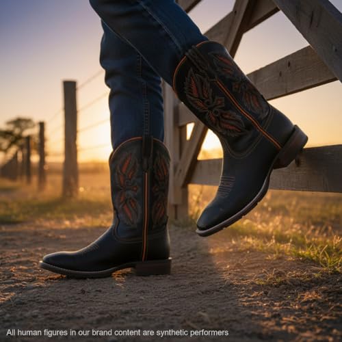 Image of SUREWAY Cowboy Boots For Men - Mens Square Toe Western Boot,Oil /Slip Resistant,Durable Fashionable Classic Pull on 10 Inch Boots Mid Calf Wellington Boots