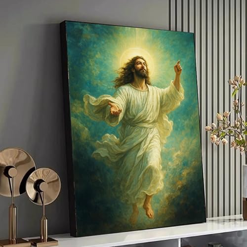 TONGYINLI Lienzo de Jesucristo en Ascenso, pósteres e impresiones espirituales y religiosas, mural de fe cristiana para decoración del hogar (50 x 70 cm/marco interior)