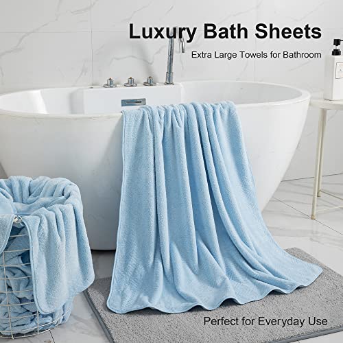 Tigona 2 Piece Hand Towels Portable Ultra Microfiber Soft Bath Towel Sets 15"X31"Highly Absorbent Bath Sheets Quick Dry Shower Towels For Bathroom Kitchen Spa Hotel Gym(Blue) #TOP3