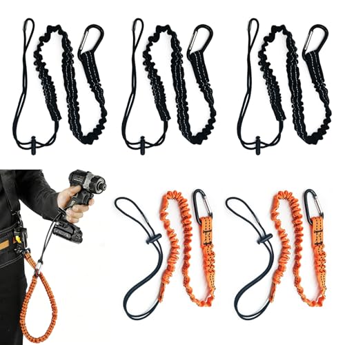 Image of 5 Pack Tool Lanyards with Spring Carabiner and Adjustable Loop, 90-130cm Stretch Length, Tether Tools Suitable for workshops, construction sites, homes, and outdoor operations