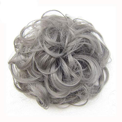 HI GIRL Short Messy Gray Ladies Elastic Wave Curly Synthetic Hairpieces Scrunchie Wrap Hair Bun Chignon Accessories 30g #Dimgray