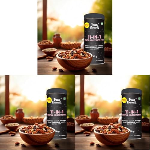 Image of True Elements Premium 11-in-1 Nuts and Dryfruits Mix 850g with Almonds, Walnuts, Cashews, Cranberries, Raisins, Dates (Pack of 3)