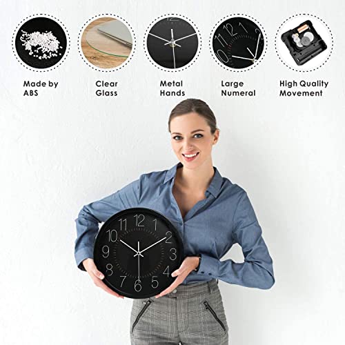 Image of Wall Clock 12 inch Silent Quartz Decorative Wall Clock Non-Ticking Classic Digital Clock Battery Operated Round Easy to Read Handheld Complete Home /Kitchen /Bedroom (427)