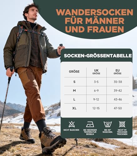 PULIOU Merino Socken Thermosocken Herren Damen Wandersocken Dicke Merinowolle Outdoor Trekkingsocken Anti-Blasen Arbeitssocken Wintersocken,3 Paar