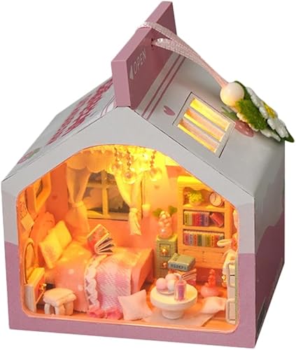 Kit de casa de muñecas en miniatura, kit de modelo de casa de muñecas de madera en miniatura con luz LED para adolescentes y adultos para construir