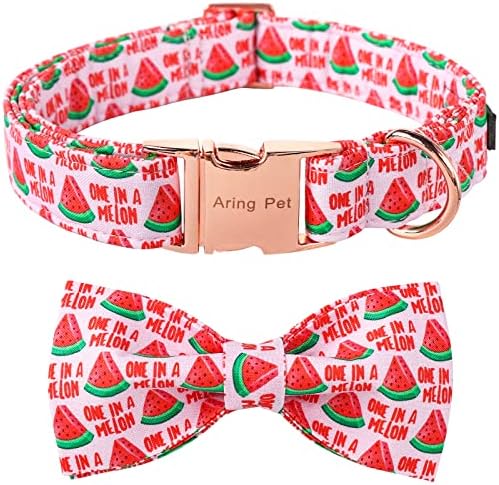 ARING PET Summer Dog Collar-Pink Watermelon Dog Collar with Bow, Adjustable Cotton Bowtie Dog Collar with Metal Buckle for Small Medium Large Girl and Boy Dogs