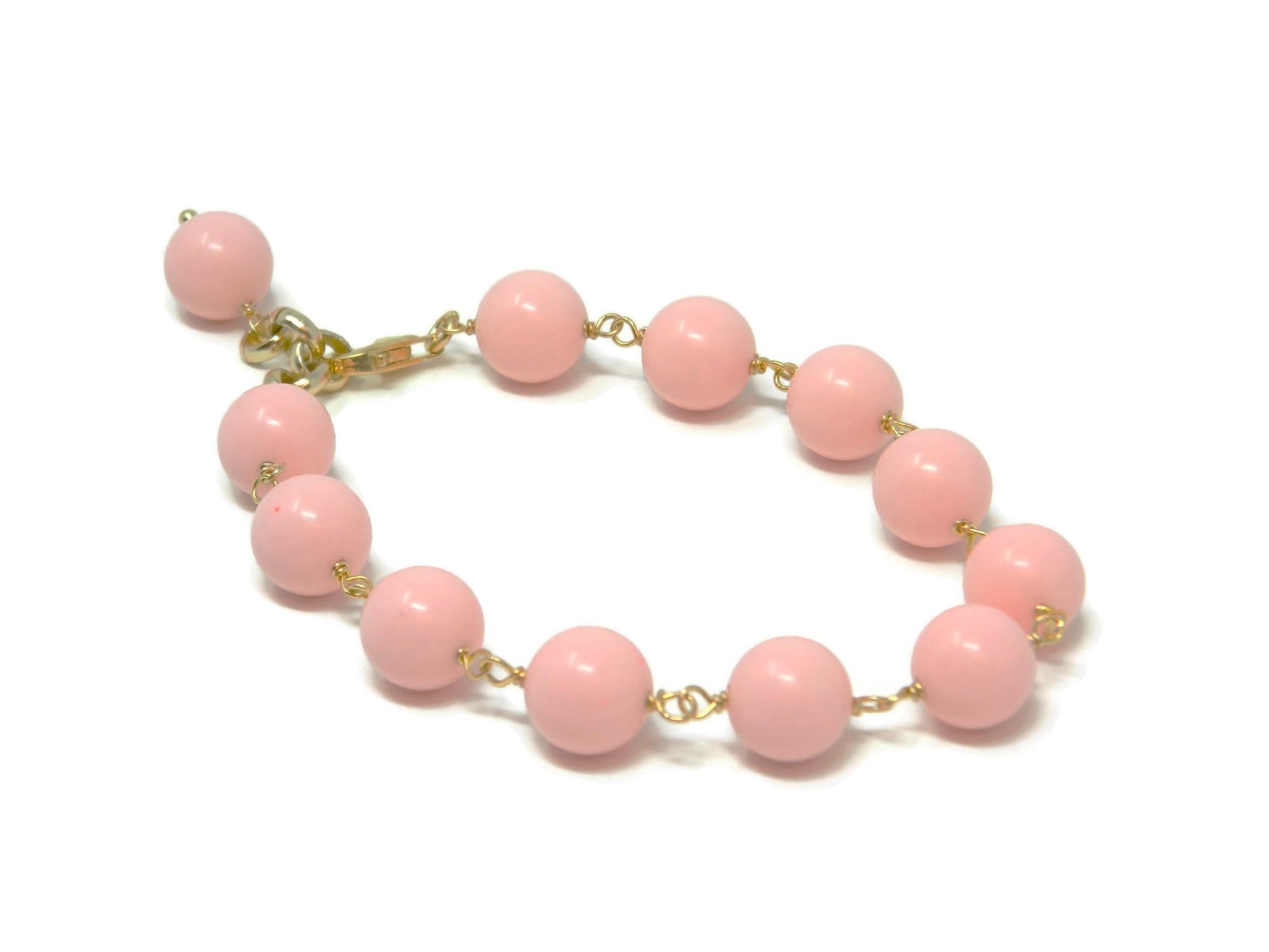 Bracciale Donna Handmade con Palline 10 mm in Pasta di Corallo Rosa | Argento 925 Placcato Oro | Made in Italy | Elegante e Anallergico | DodiGioielli
