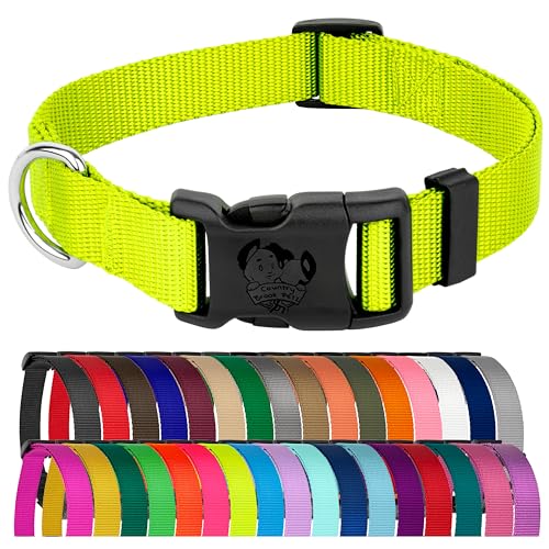 Country Brook Petz 25+ Hundehalsband aus Nylon, mit Schnellverschluss-Schnalle, starke Beschläge, hergestellt in den USA (groß, 2,5 cm breit, Hot Yellow)