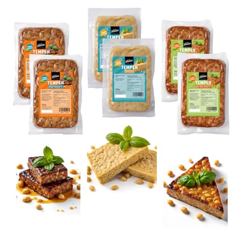 Planeo Tempeh MIX - 2x200g Natur 2x200g Geräuchert 2x200g Mariniert - Beste Qualität - Lange ungekühlt haltbar - Soja aus der EU - Planeo (6 x 200g)