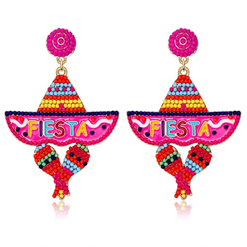 Cinco De Mayo Earrings for Women Colorful Beaded Fiesta Chill Dangle Earrings Statement Letter Drop Earrings Mexican Festival Jewelry Gifts