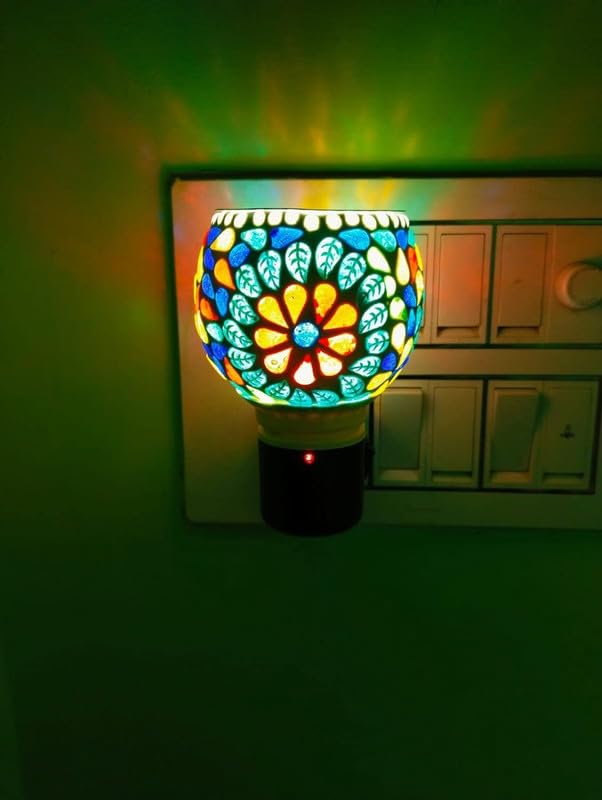 DHARTI MART Ceramic Kapur Dani Electrical Camphor Diffuser Home Fragrance Aroma Glass Kapoor Dani Night Lamp (Pcs-1, 6-Design)