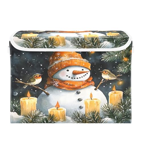 xigua Watercolor Snowman Storage Bins with Lids and Carrying Handle,Foldable Storage Boxes Organizer Containers Baskets Cube with Cover for Home Bedroom Closet Office Nursery