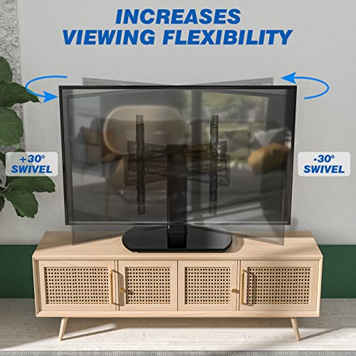 Universal Swivel Table Top Tv Stand Base Replacement For 27 32 37 39 40 43 49 50 55 60 Inch Lcd Led Flat Screens Up To 88 Lbs, Height Adjustable Pedestal Tv Mount With Tempered Glass Base #TOP2