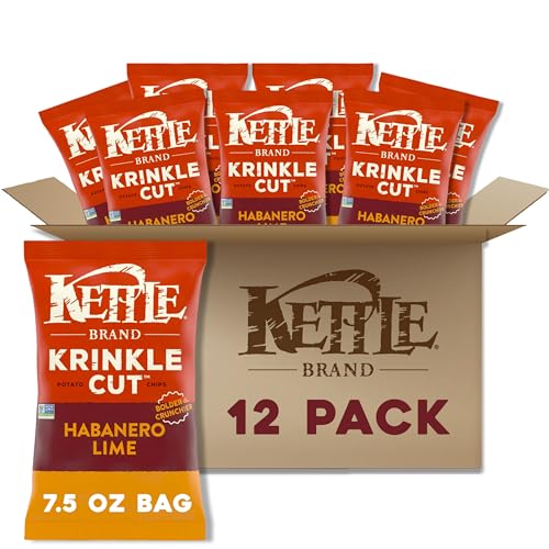 Image of Kettle Brand Potato Chips, Krinkle Cut, Habanero Lime Kettle Chips, 7.5 Oz (Pack of 12)