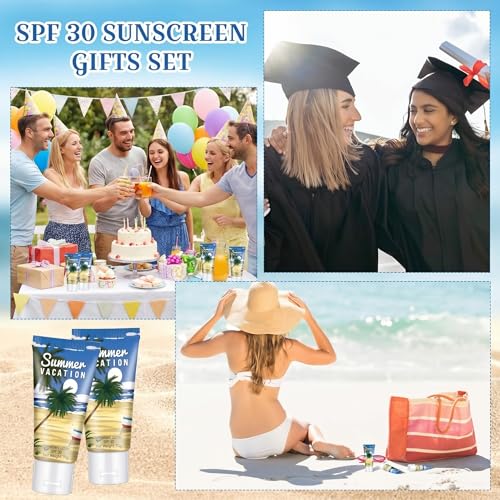 Image of 72 Pcs Travel Size Mini Sunscreen Bulk for Summer Vacation Spf 30 Water Resistant Sunscreen Lotion Sunblock for Thank You Gifts Hawaiian Wedding Pool Party Favor (Summer Vacation)