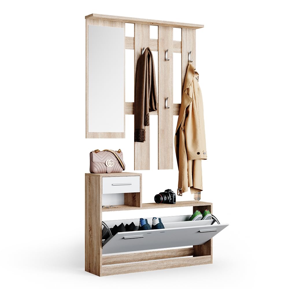 Vicco Garderobe Billy, Sonoma/Weiß, 100 x 111.6 cm