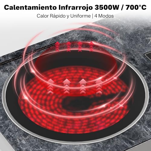 GRACEALL Cocina Infrarroja Eléctrica 3500W, Placa Eléctrica de Un Fuego, Hornillo Portátil de Encimera con Enchufe, Temperatura Ajustable, Ideal para Cocina y Camping - imagen 3