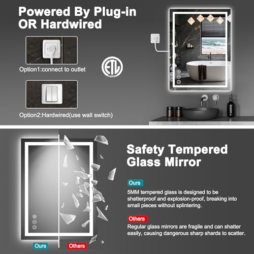 20x28 LED Bathroom Mirror with Lights, Anti Fog Vanity Mirror Wall Mounted, Dimmable Front Light and Backlight, Memory Function Tempered Glass Shatter Proof ETL Listed by faainit - Image 7