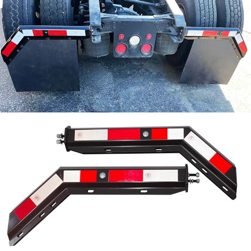 GaeaAuto Black Angled Spring Loaded Mud Flap Hanger Bracket Mudflap Holder Set 1-1/8 Bolt Spacing 30 Length with Reflective Tapes fit for Semi Trucks 2 Pack