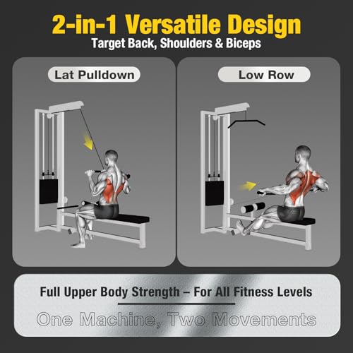 Image of Commercial Lat Pulldown and Low Row Machine 2 in 1, Classic Lat Pulldown /Low Row Combo with 220LBS Weight Stack, Commercial Grade Home Gym Fitness Machine for back, shoulders, biceps Strength Training