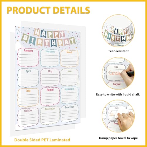 Image of BIZIBAFF Birthday Chart for Classroom - Boho Happy Birthday Poster Reusable Birthday Calendar Laminated Class Birthday Chart Bulletin Board Decorations Back to School Teacher Supplies