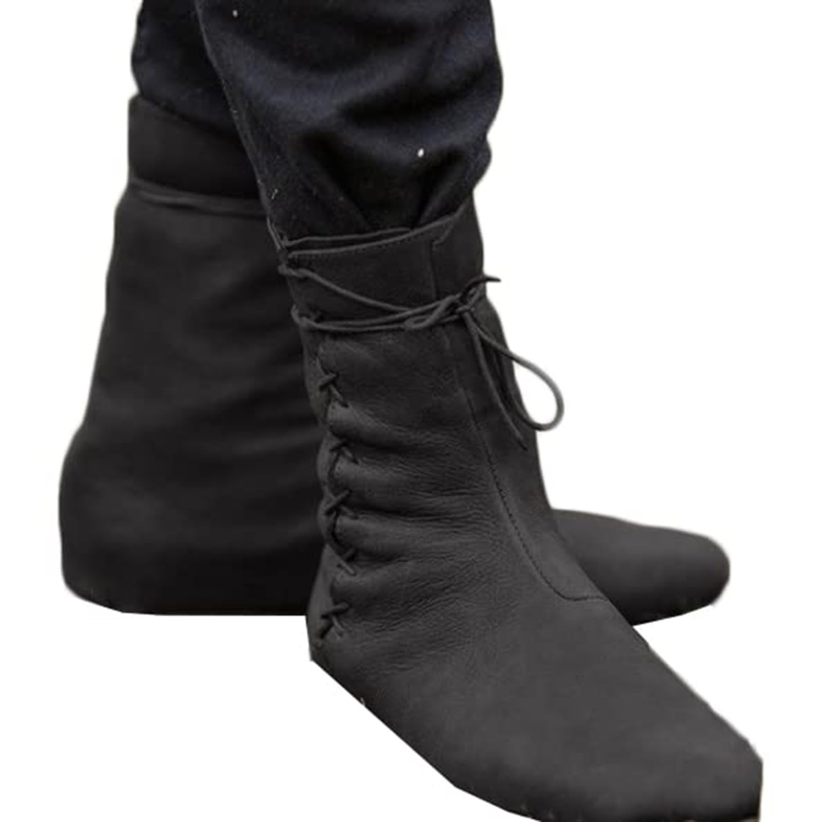 Generisch Stivali medievali rinascimentali, medievali, da uomo, da donna, da cavaliere, stile retrò, morbidi, comodi da cowboy, in pelle PU, con lacci, antiscivolo