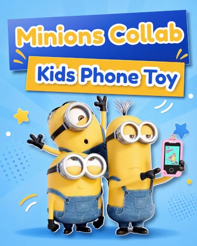 Image of KOKODI Kids Smart Phone Toys, Minions Collab Birthday Gifts for 3 4 5 6 7 8 Year Old Boys, Touchscreen HD Digital Dual Video Camera, Preschool Learning Toy for Kids 3-5 Travel Trip Activity (Pink)