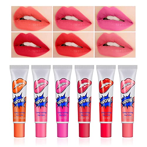 TNSEFNA 6 Farben Magic Tattoo Lipgloss Set,Langlebige Wasserdicht Tattoo Magic Color Peel Off Mundschild Tint Lipgloss,wasserdicht langlebig matt sexy Farbe Cover