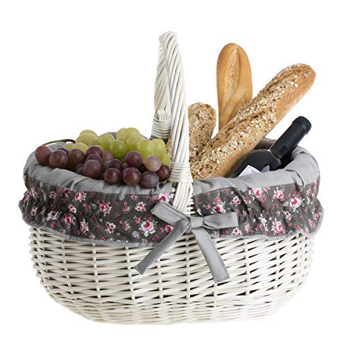 Panier En Osier Naturel Pour Marché - Doublure Fleur Amovible, 42x34x23cm