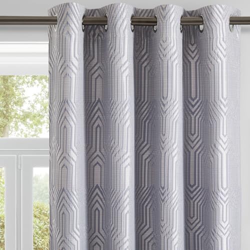 Grey Blue and Silvery 100% Blackout Curtains 63 Inch Length 2 Panels