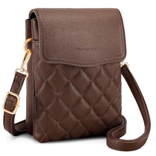 Goinsound Small RFID Purses for Women Quilted Crossbody Cell Phone Purse with RFID Blocking Credit Card Slots Dark Brown