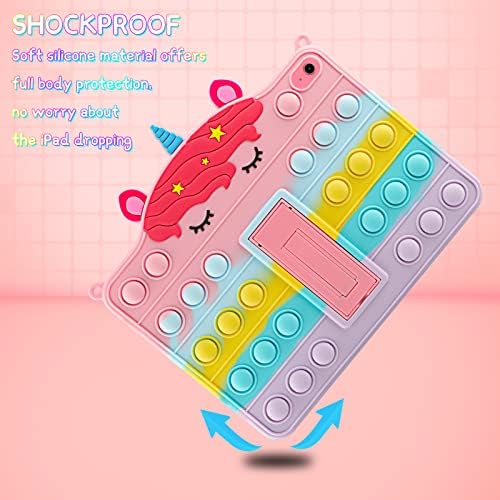 Vunake for iPad 10th Generation Case 10.9 inch with Kickstand Silicone Pop On It Fidget iPad 10 Case for Kids Girls Shockproof Protective Tablet Case Cover for iPad 10th Gen Case 2022,Rainbow Unicorn