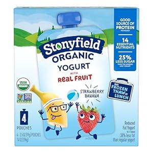 Stonyfield Organic Kids Strawberry Banana Lowfat Yogurt Pouches, 3.5 oz. Each, Includes Live Active Cultures, 4 count (pack of 1)