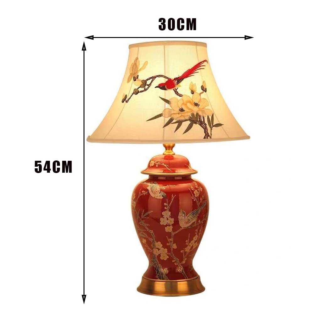 Tisch- oder Nachttischlampen - Tischleuchte mit Stoffschirm - Keramik Tischleuchte - D30 x H54 - E27 Lampe - ohne Leuchtmittel (Rot)