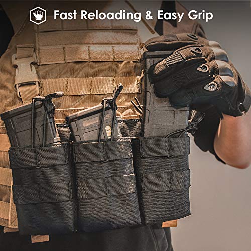 Procase Triple Mag Pouch, Open-Top Tactical Molle Magazine Pouch Gun Pistol Mag Holder With Bungee Straps For Gun Magazines –Black #TOP6