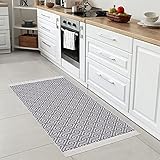 BOHO HOME Teppich Läufer Flur - Teppiche für Wohnzimmer, küchenteppich, Schlafzimmer, Kinderzimmer, Badezimmer, Waschbar - Boho Deko - Grau-weiß , Größe: 80 x 200 cm