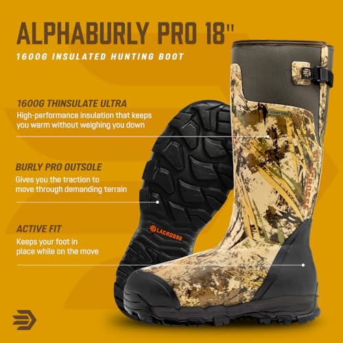 Image of LaCrosse Alphaburly Pro 18 inch Insulated Hunting Boots for Men Featuring Waterproof Rubber, 1600G Thinsulate, and EVA Footbed